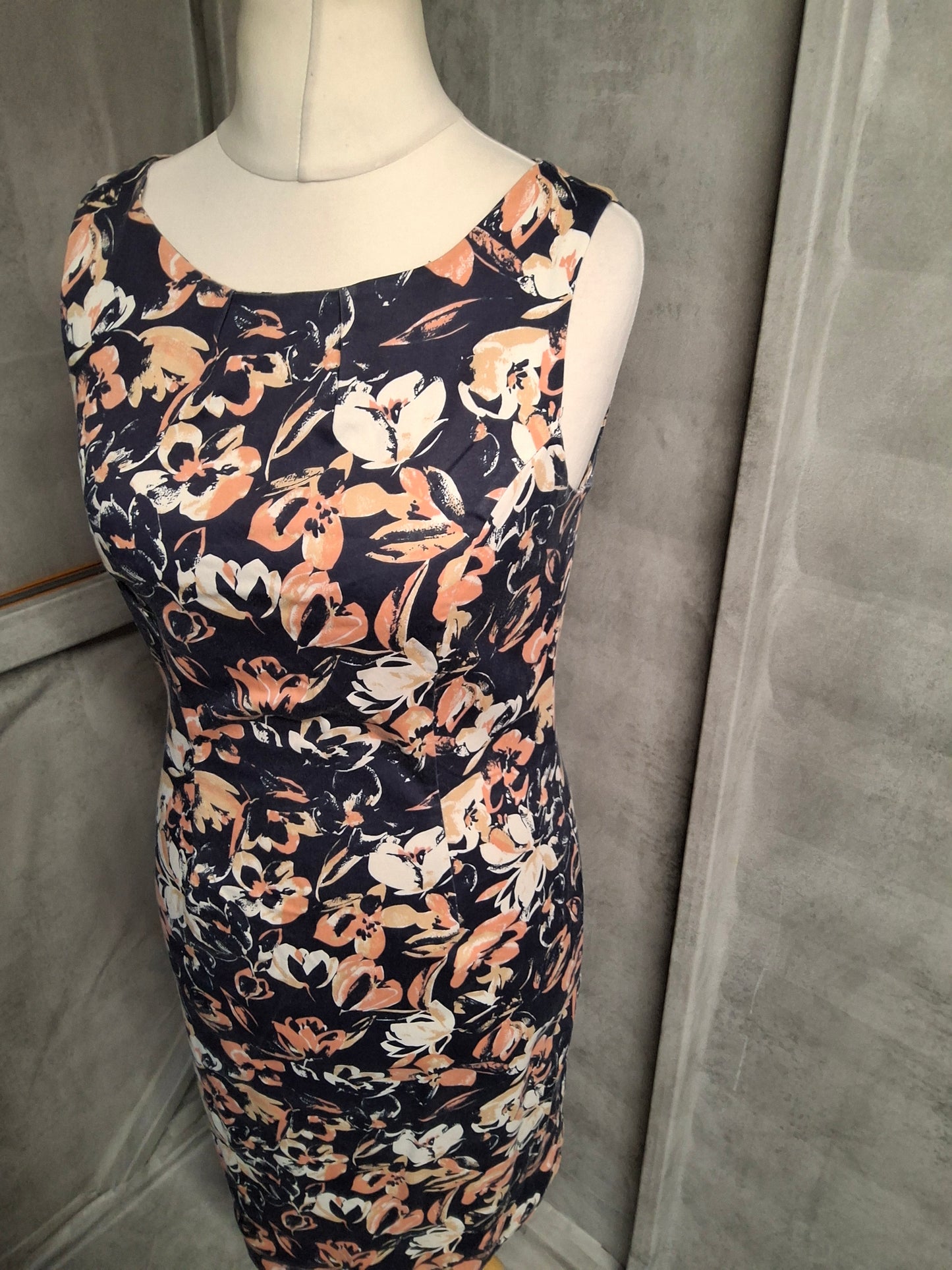 F&F Navy Floral Cotton Sleeveless Dress – Size 12 – Knee Length