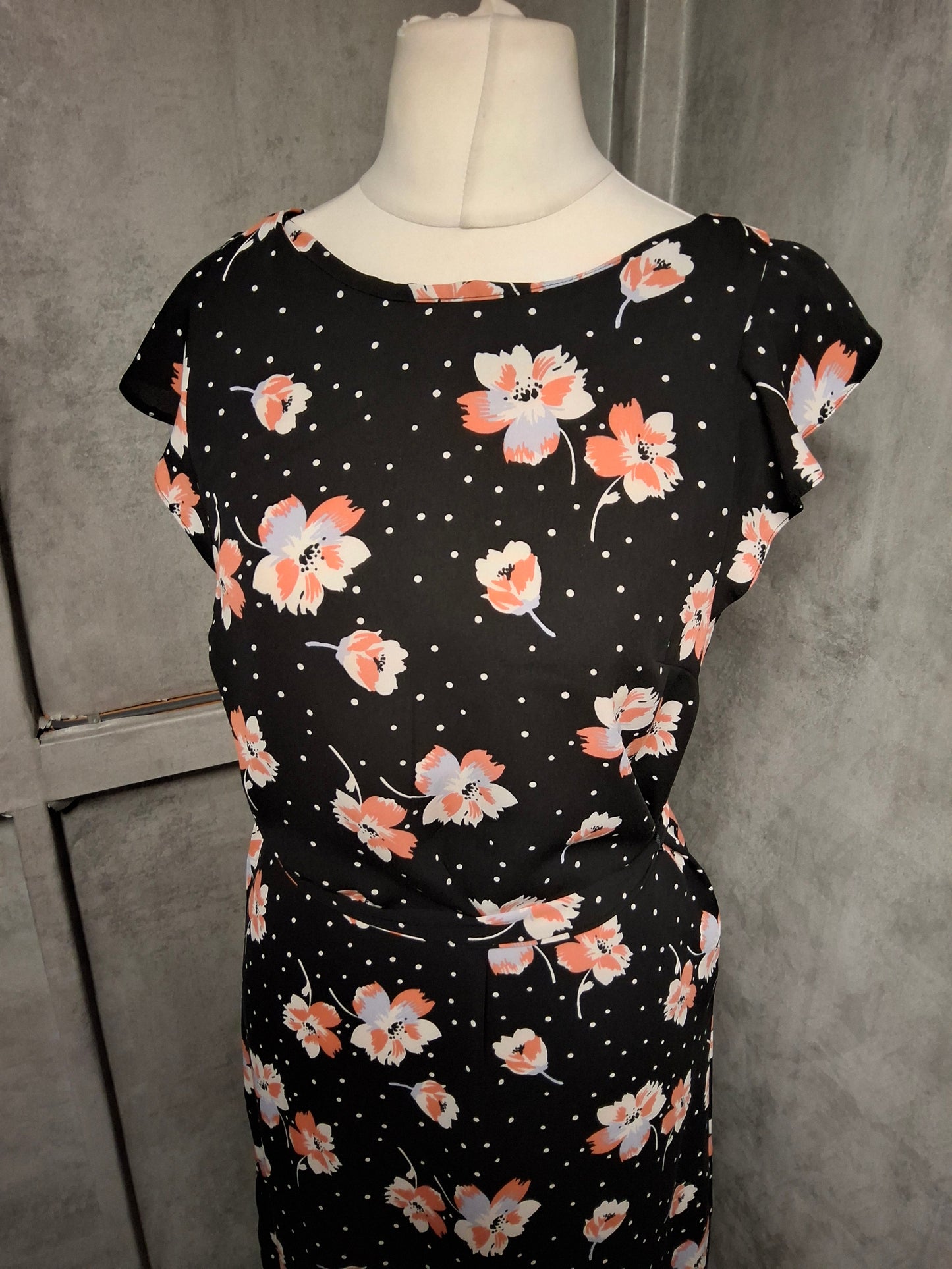 Roman Floral Polka Dot Belted Knee-Length Dress β Size 10 Summer Smart-Casual