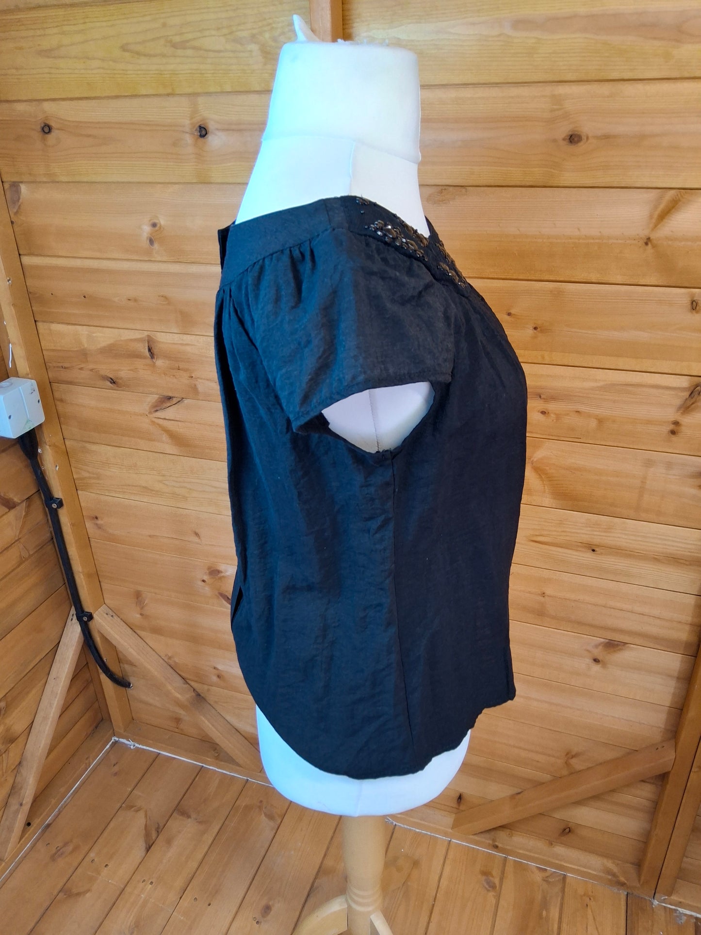 Y2K River Island Black Beaded Top – Button Back