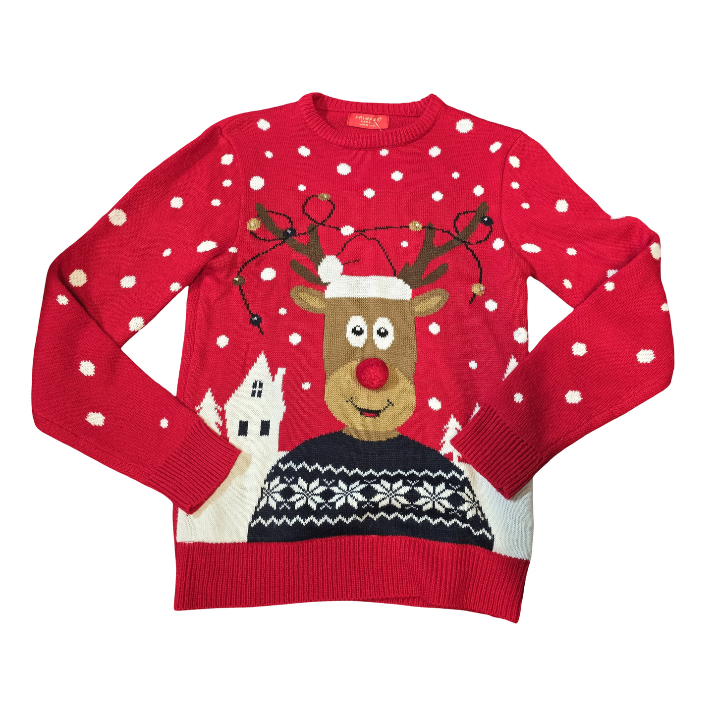 Primark Red Reindeer Christmas Jumper – Men’s XS – Fun Festive Knit