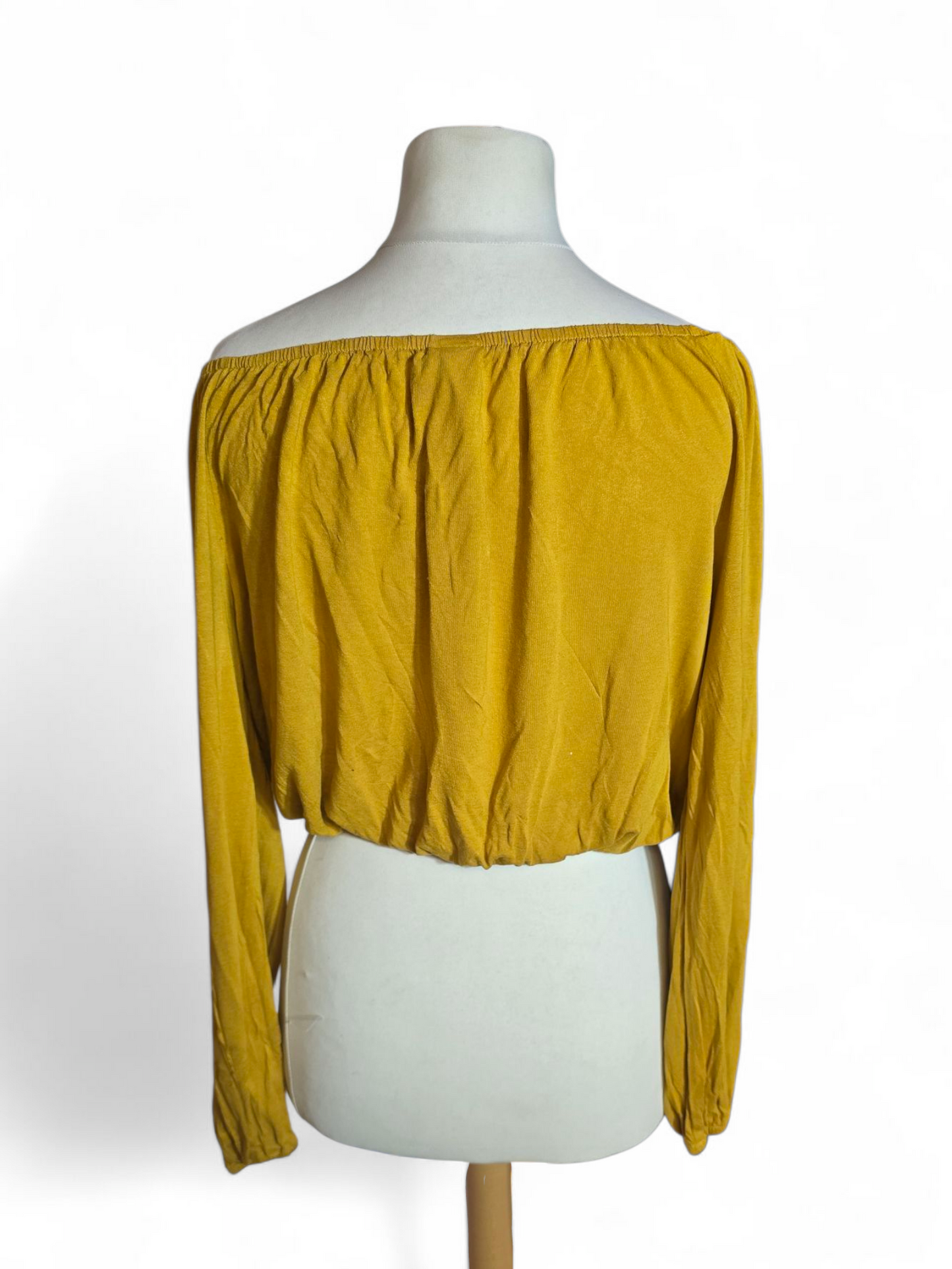 H&M Mustard Yellow Off-the-Shoulder Top Size L (Fits 12/14) – Button Front, Elasticated Waist & Cuffs