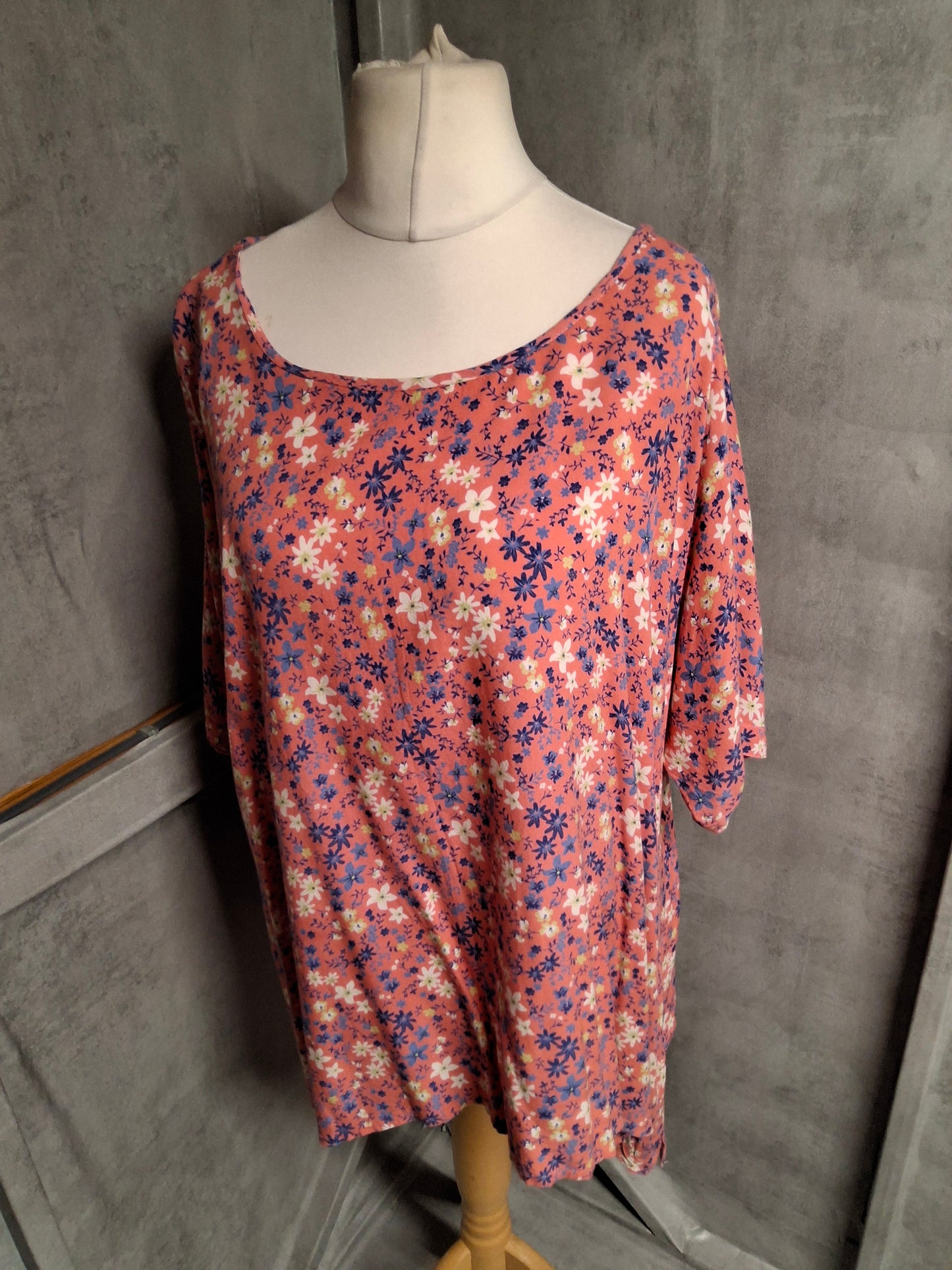 Sugar Crisp Pink Floral Cotton Tunic Top – Size XL (UK size 18/20)