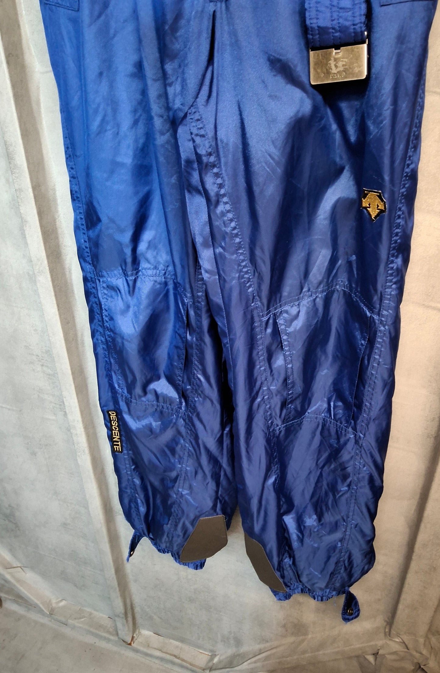 Descente Men’s Blue Ski Trousers – Belted, Cuffed Bottoms, Size W28” L41” – Polyamide