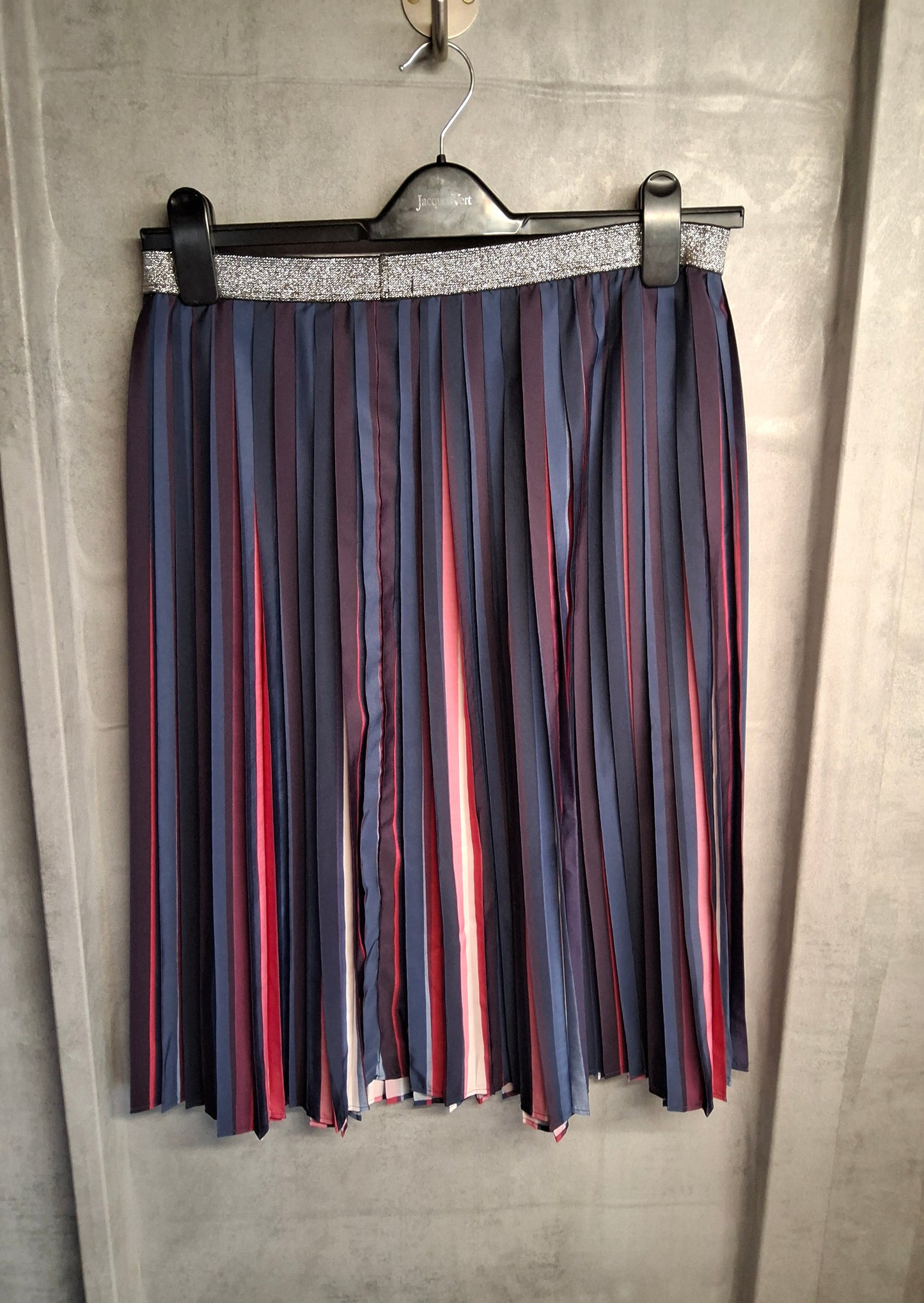 Cath Kidston 25th Anniversary Pleated Midi Skirt ā Blue/Red/Pink Glitter Waist ā Size 12