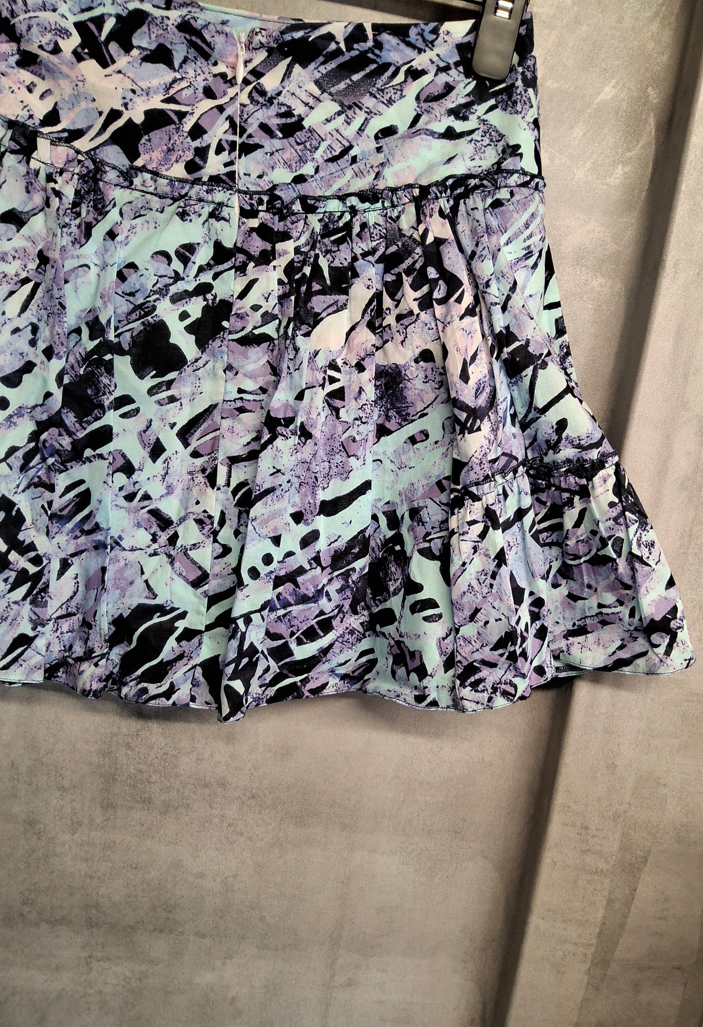 Jane Norman Purple & Turquoise Mini Skirt – Size 8 – Flared & Frilly, 100% Cotton, NWT