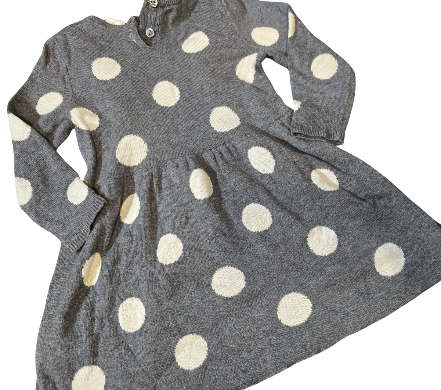 H&M Girls Grey & White Polka Dot Knit Dress 6–9 Months 100% Cotton