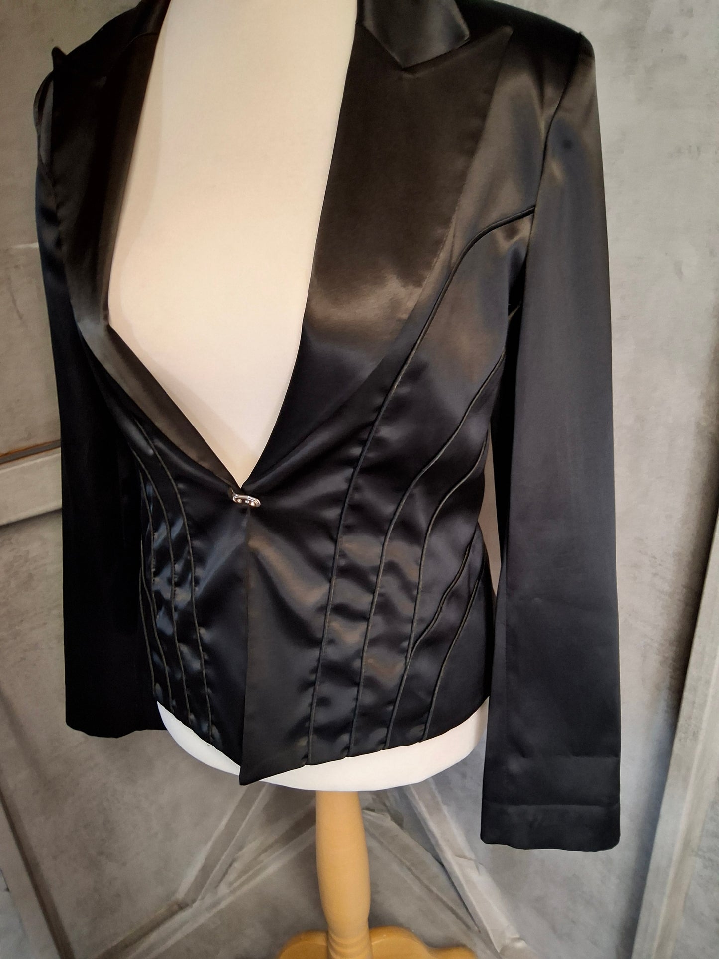 Morgan De Toi Black Satin Fitted Blazer – Size M (UK size 10/12) – Y2K Silky Tailored Jacket