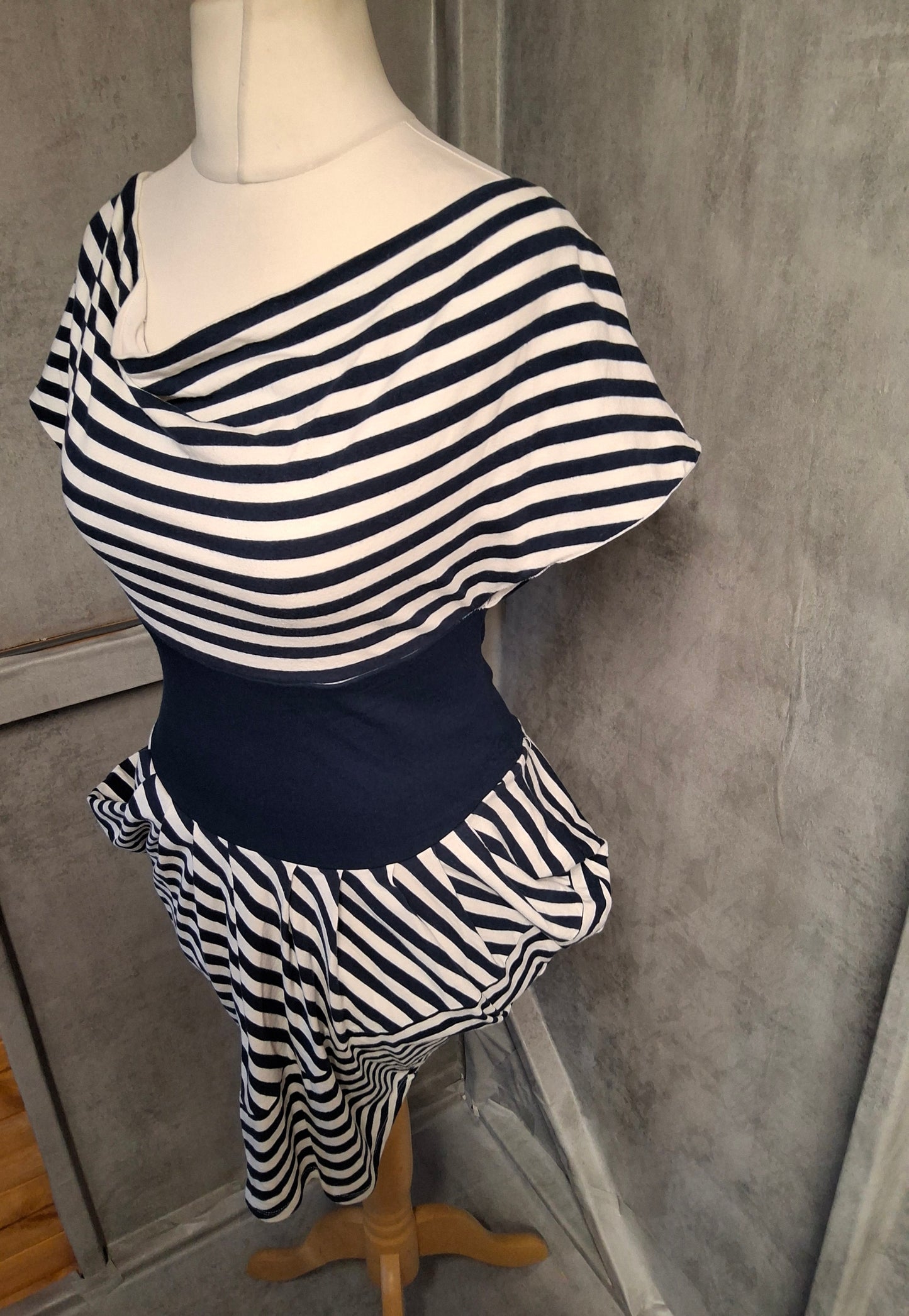 Forever Unique Navy & White Striped Peplum T-Shirt | Size 10/12 Fit