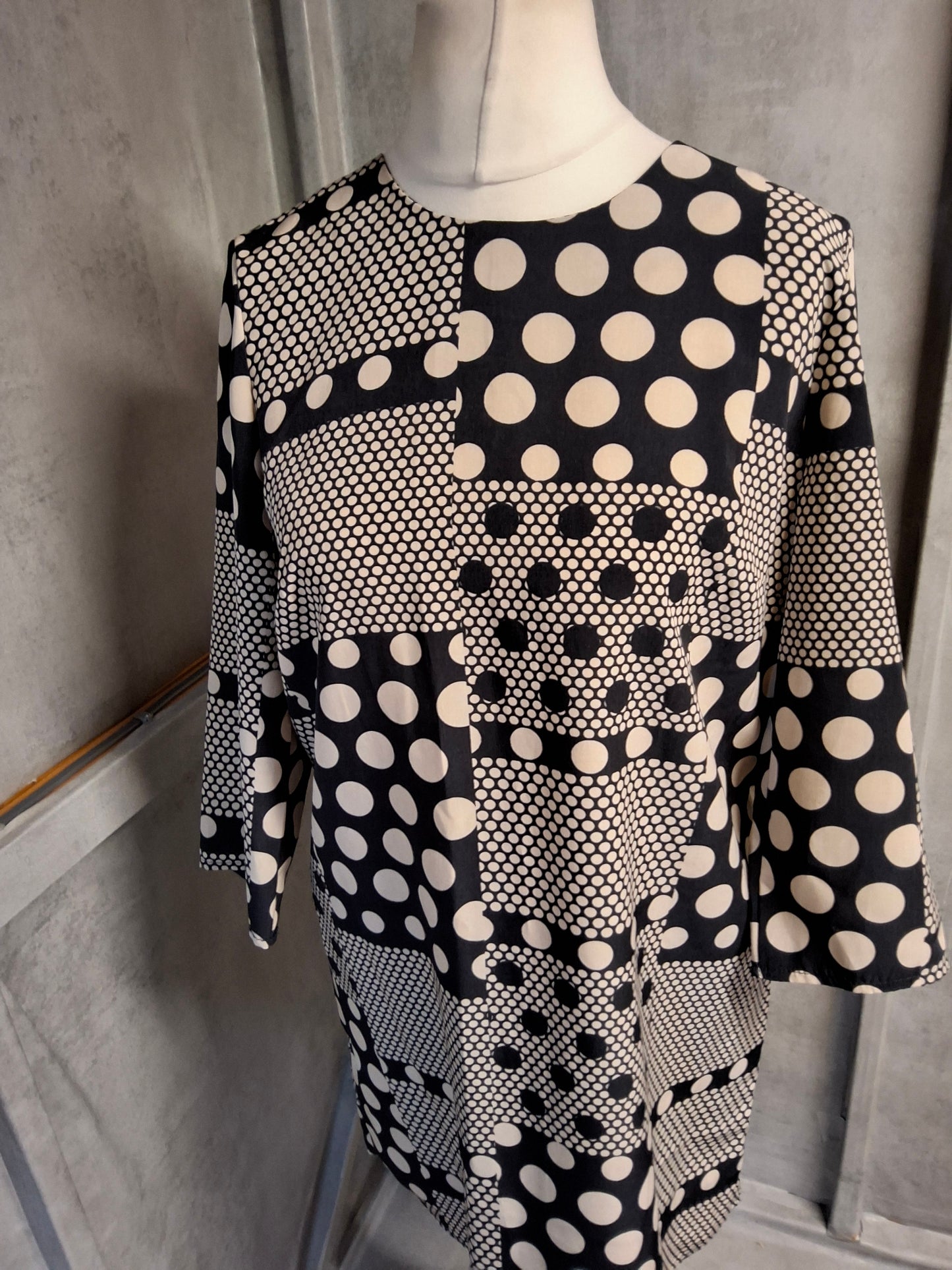 Matalan Navy & Cream Polka Dot Tunic Dress – Size 12 – ¾ Sleeves – BNWT – Smart Casual Style
