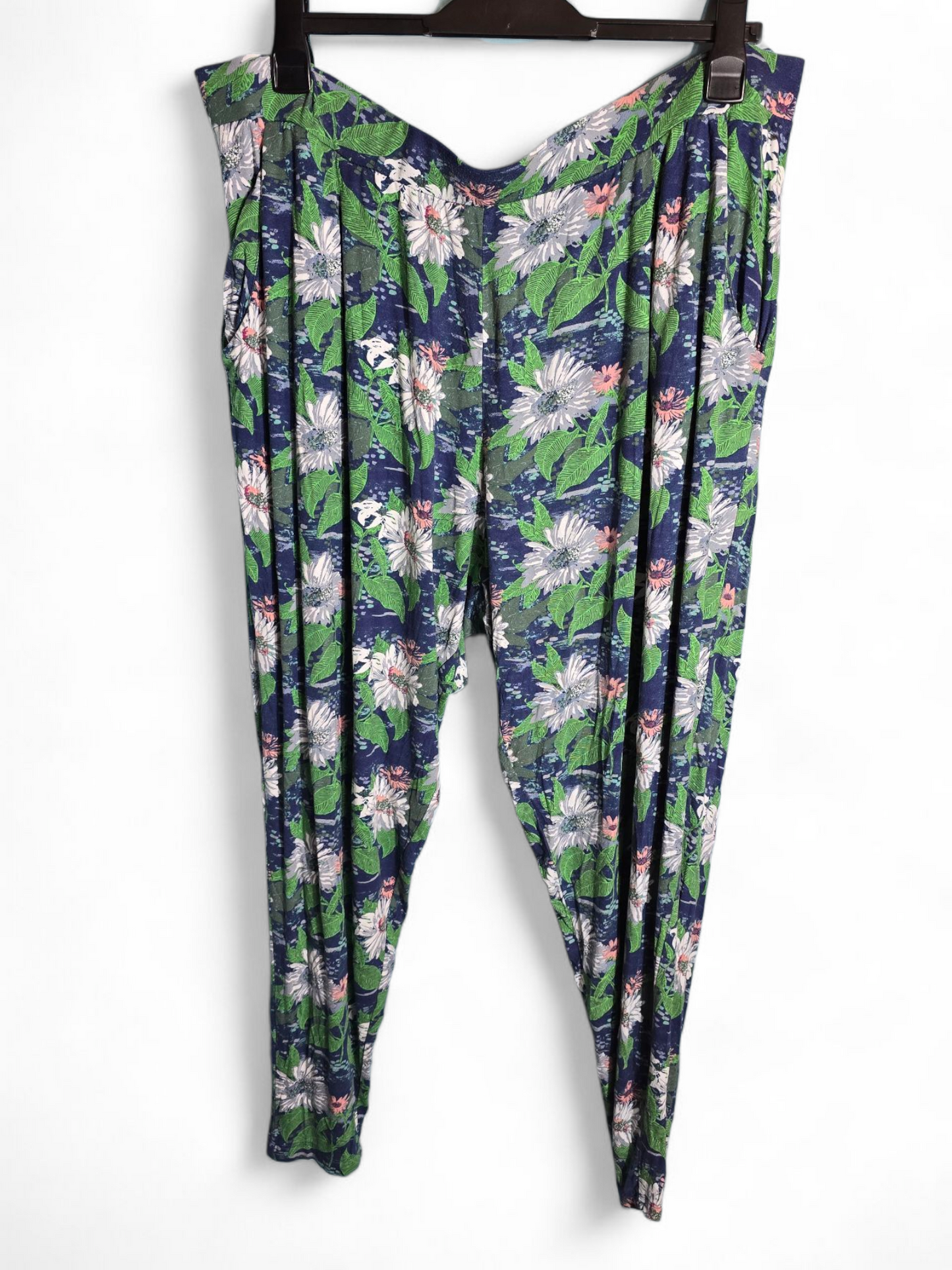 Nutmeg Floral Skinny Trousers | Size 24 UK | High Waist, Elasticated, Viscose