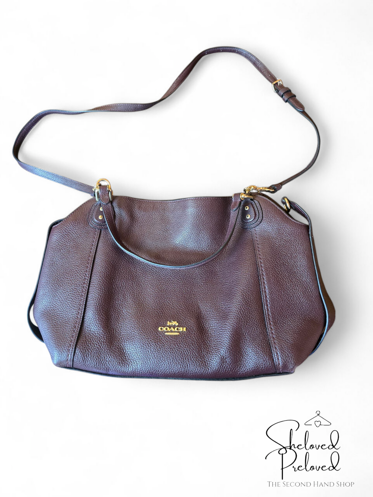 Coach Burgundy Brown Leather Handbag – Medium Size, Adjustable Strap, Creed Patch D1880-57124