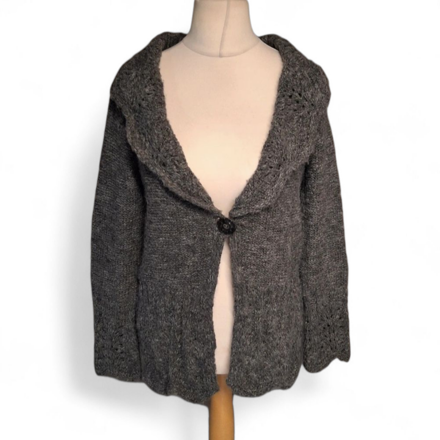 Per Una Grey Knitted Cardigan β Size Small (UK size 8/12) β One Button Close