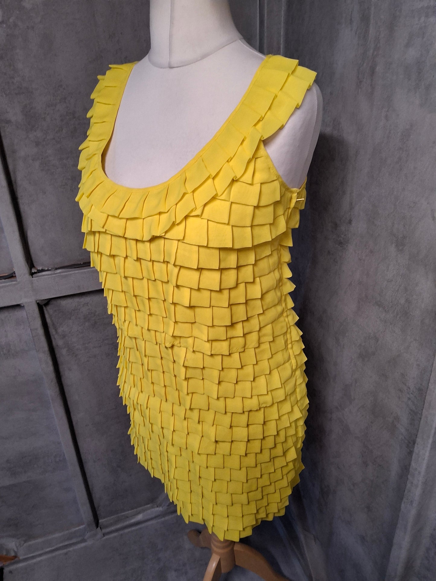 Next Yellow Textured A-Line Dress β Size 10 β Lined β Knee Length