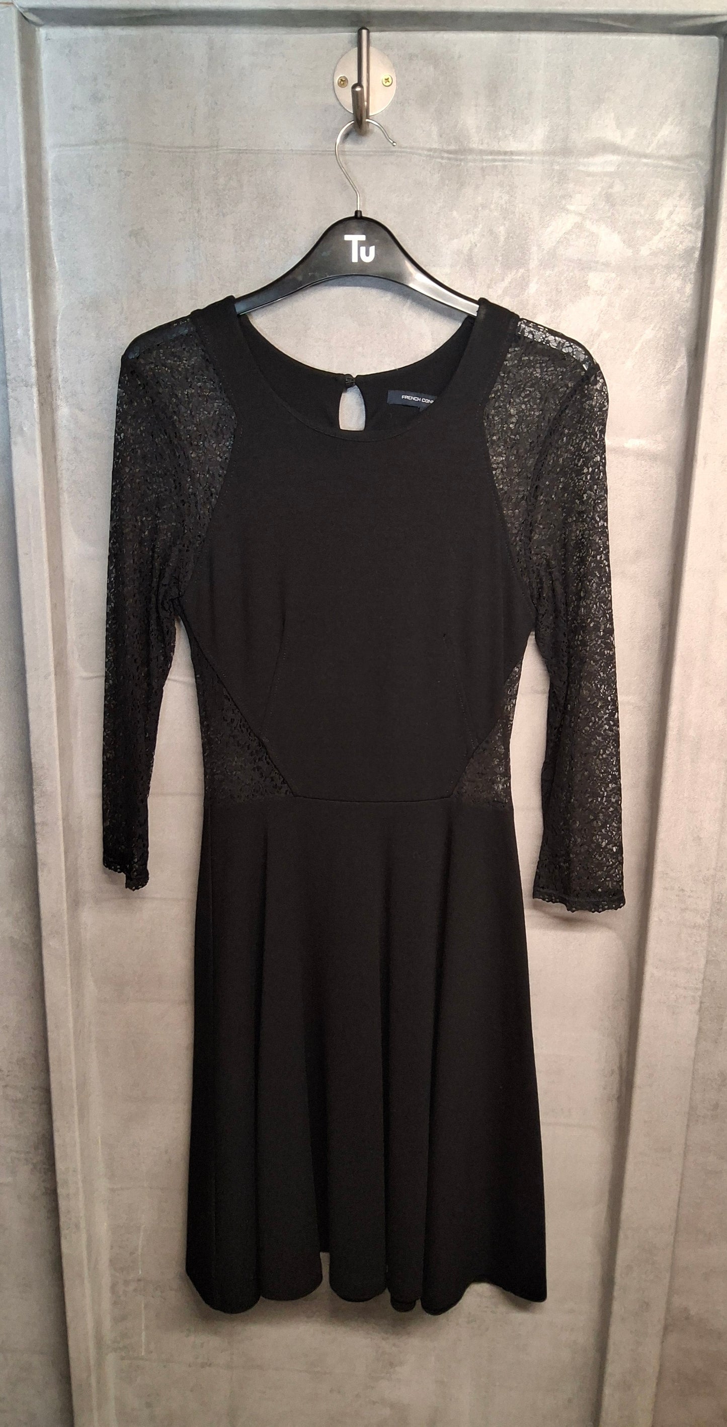 French Connection Black Lace Flared Midi Dress β Size 10