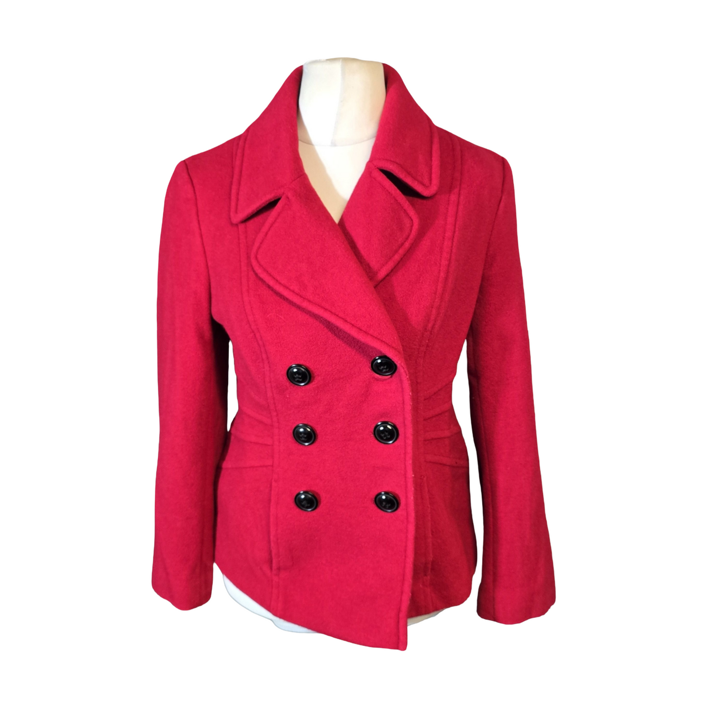 Precis Red Wool-Blend Peacoat – Size 12 (Mid Length)
