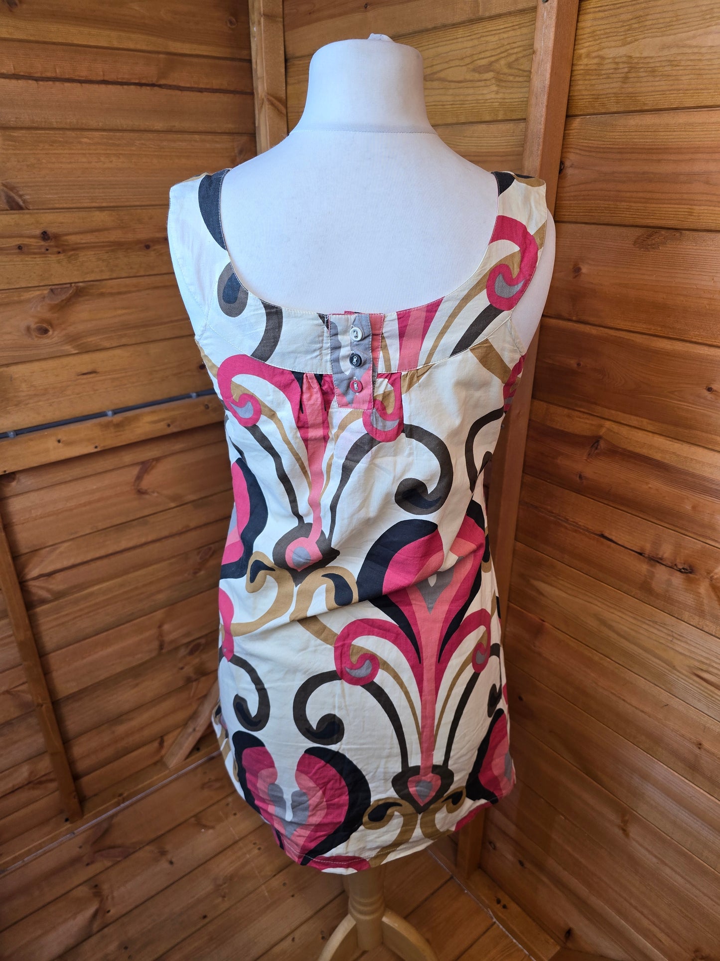 Y2K River Island Cream & Pink Mini Dress ā Size 10, 100% Cotton