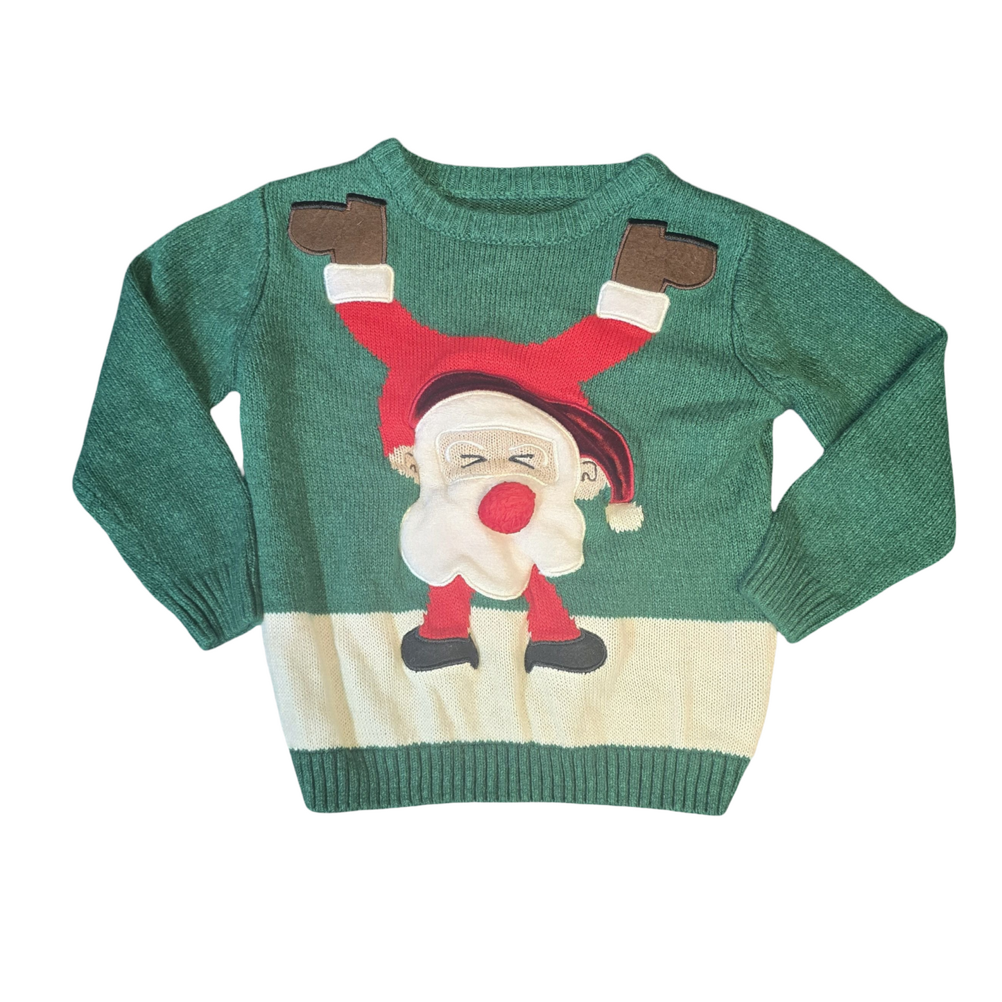 Dunnes Green Boys Christmas Jumper – 3/4 Years – Festive Knit Santa Design
