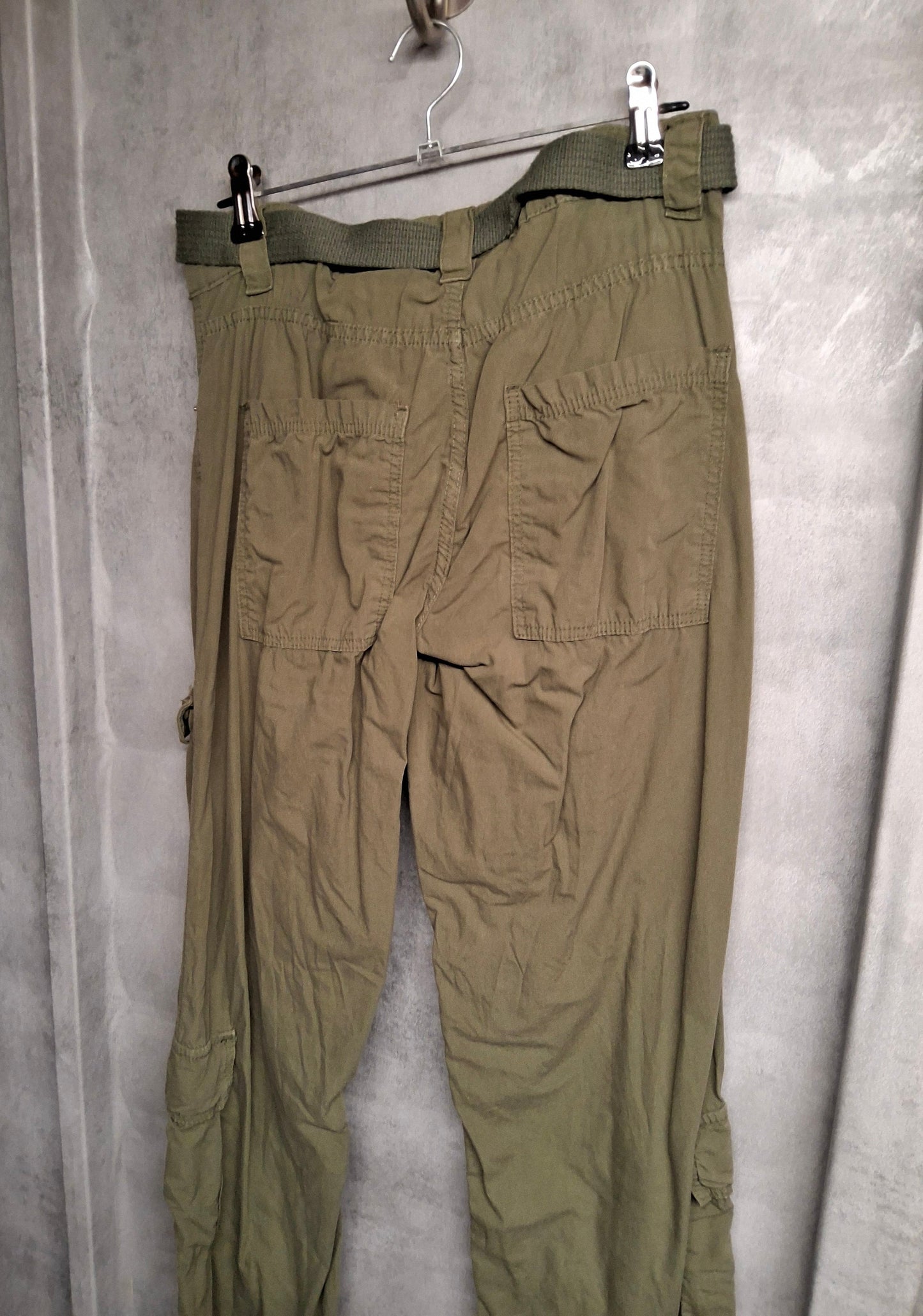Bershka Khaki Cargo Trousers with Belt | Size 6 | 100% Cotton
