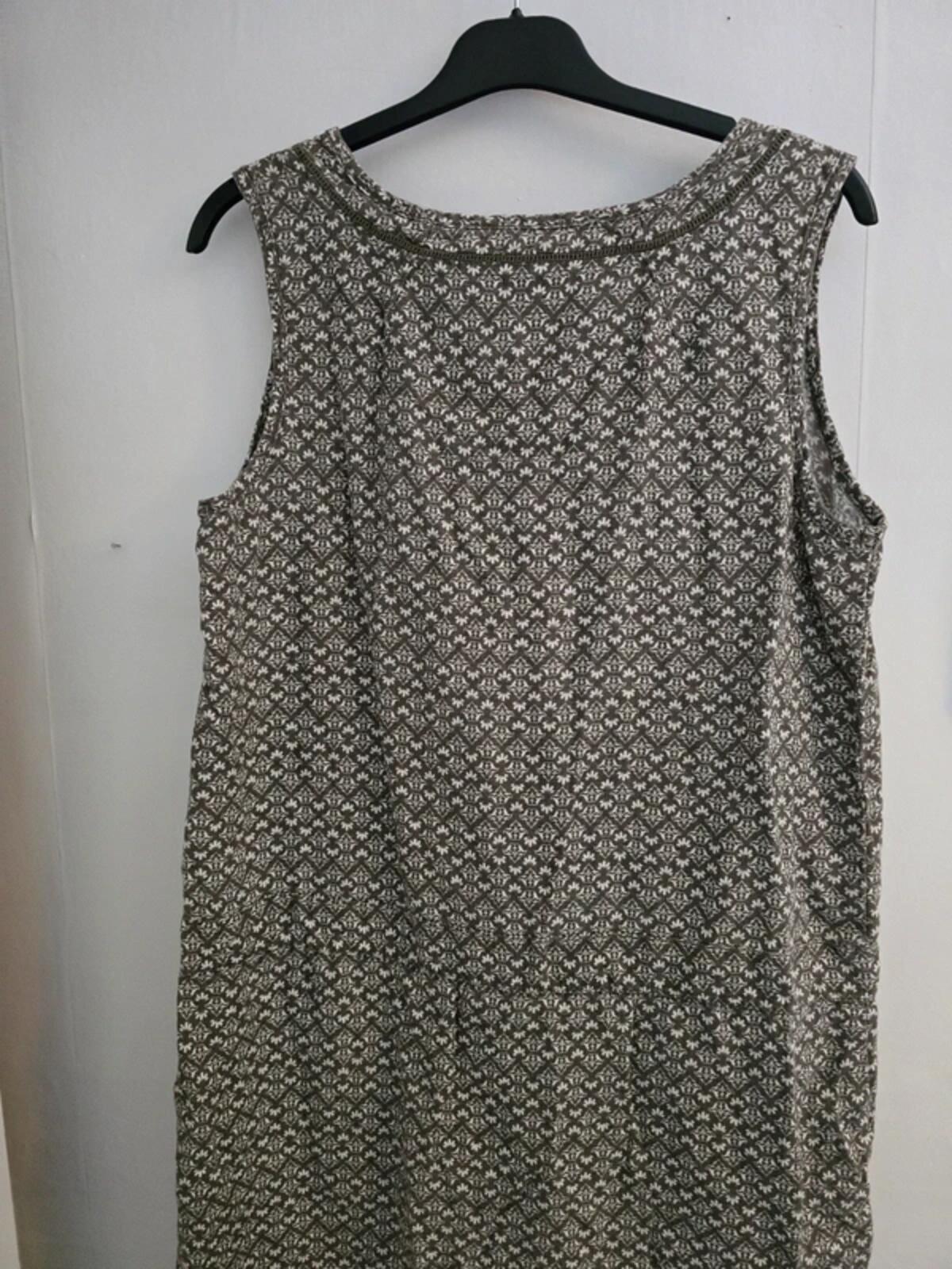 Next Green & White Patterned Linen-Look Tunic Dress Size 14