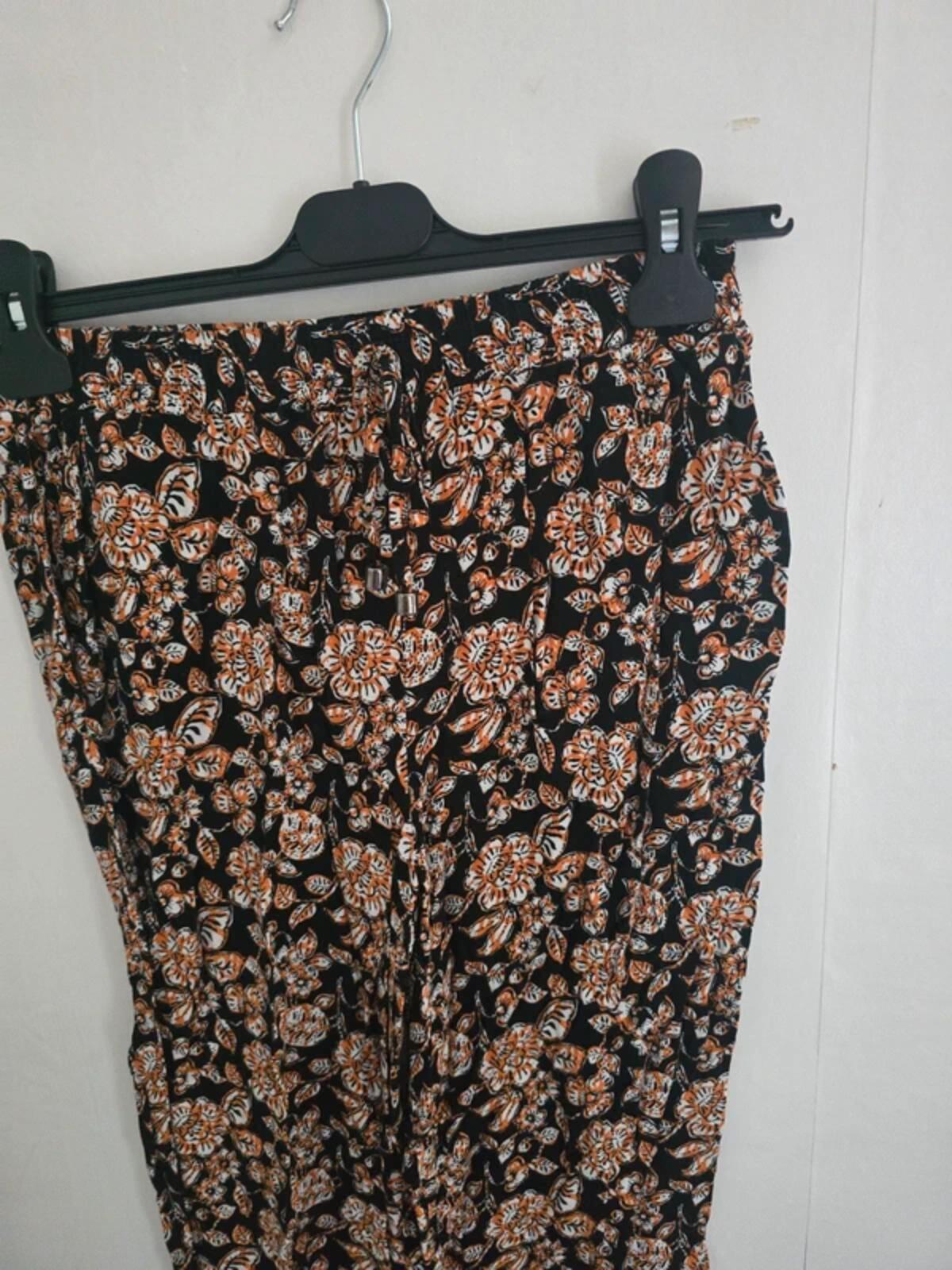 Matalan Black and Orange Patterned Viscose Trousers Size 8