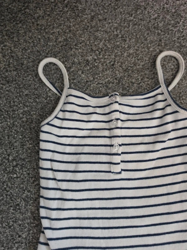 Girls Navy & White Striped Ribbed Strappy Vest Top Lettuce Hem Age 3 Years
