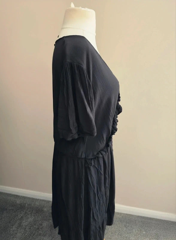 New Look Curves Black Frill & Flared Midi Dress Size 20