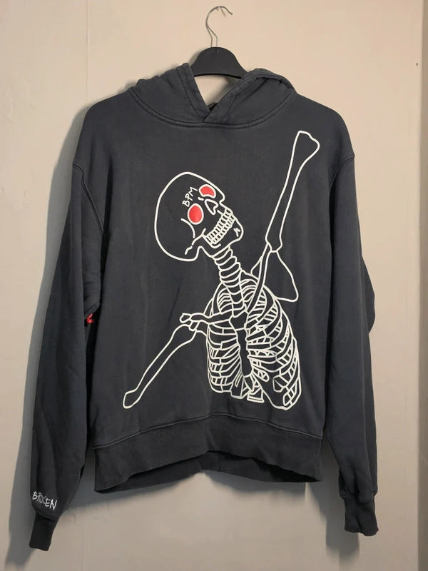Broken Planet Market Dark Grey Skeleton Graphic Hoodie Mens XS Cotton Streetwear