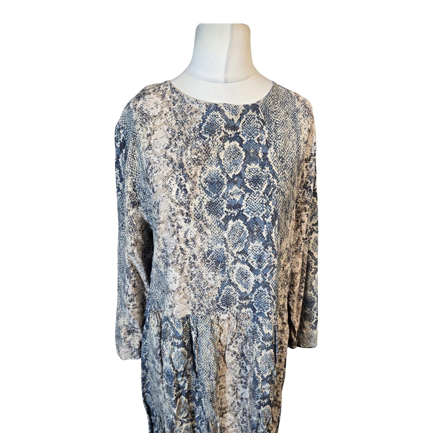 Next Beige & Blue Snakeskin Print Midi/Maxi Dress – Size 16 – 100% Viscose