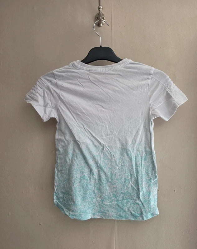 Primark Boys White & Mint Green Patterned Cotton T-Shirt Age 6-7 Yrs