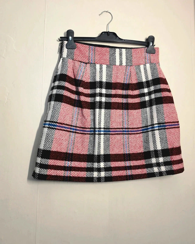Topshop Red Black & White Tartan Checked Mini Skirt UK 10