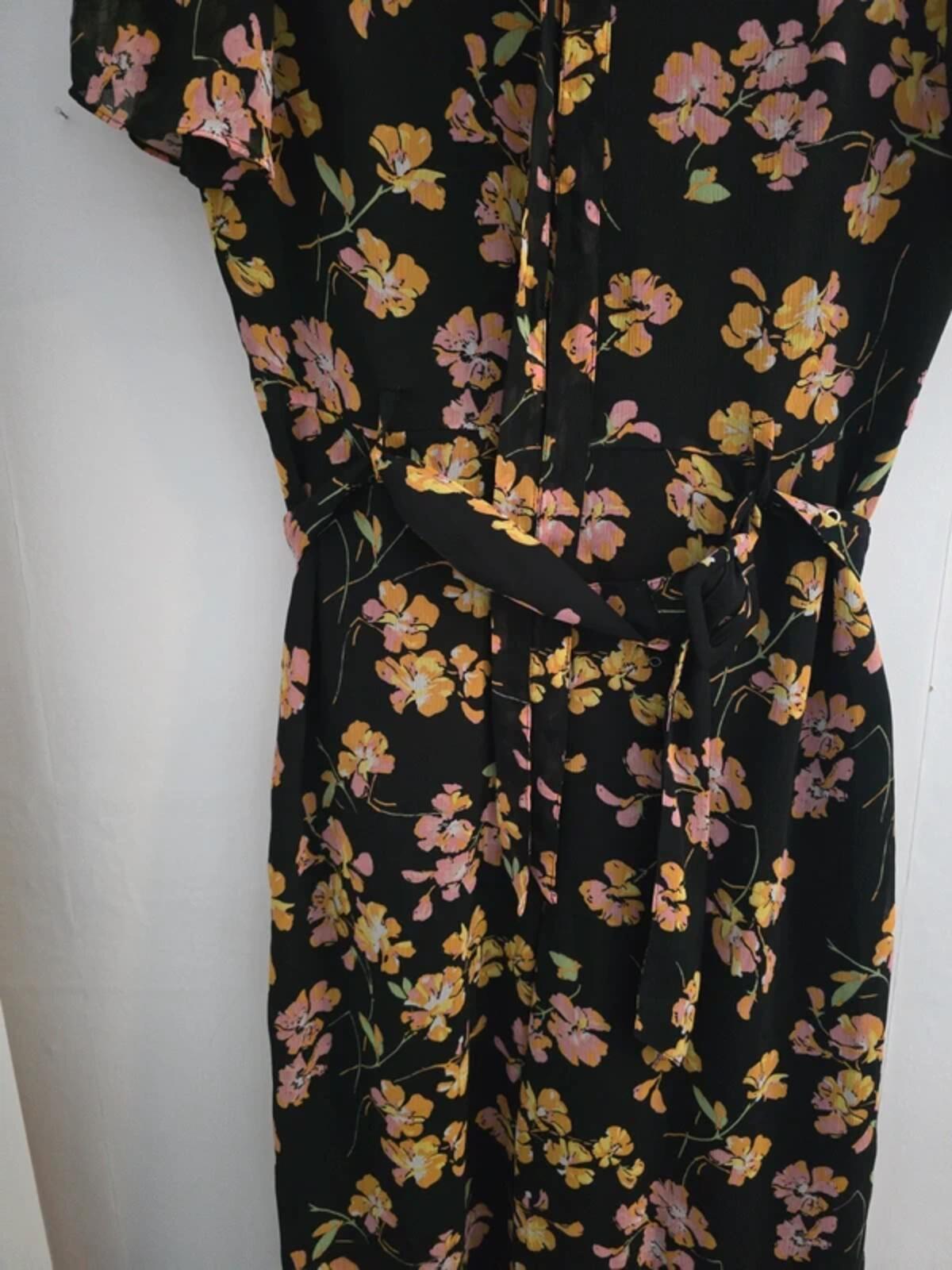 Warehouse Black Floral High-Neck Wide-Leg Jumpsuit Size 12