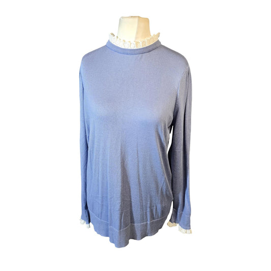 F&F Light Blue High-Neck Jumper – Frill Collar & Cuff Detail – Size 18 – NWT