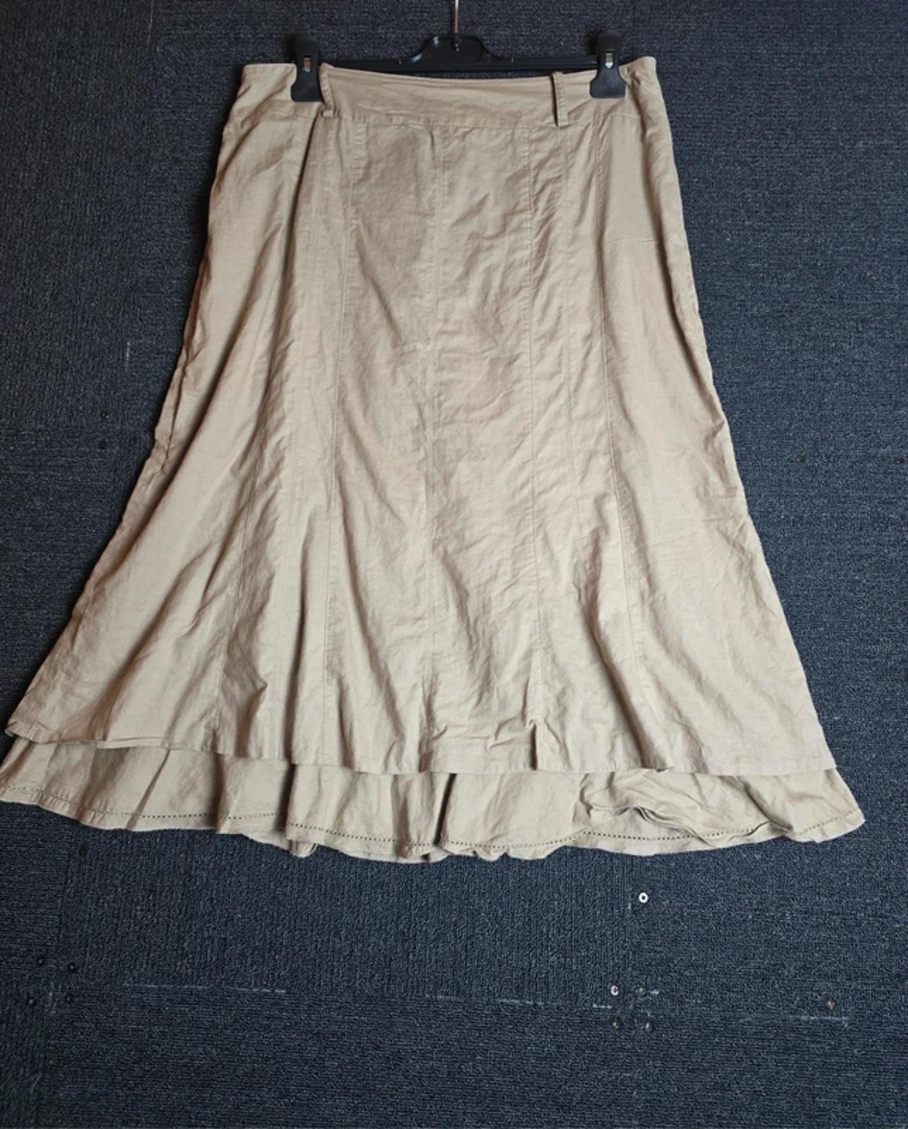 Steilmann Beige Cotton Flared Midi Skirt Layered Zip Back