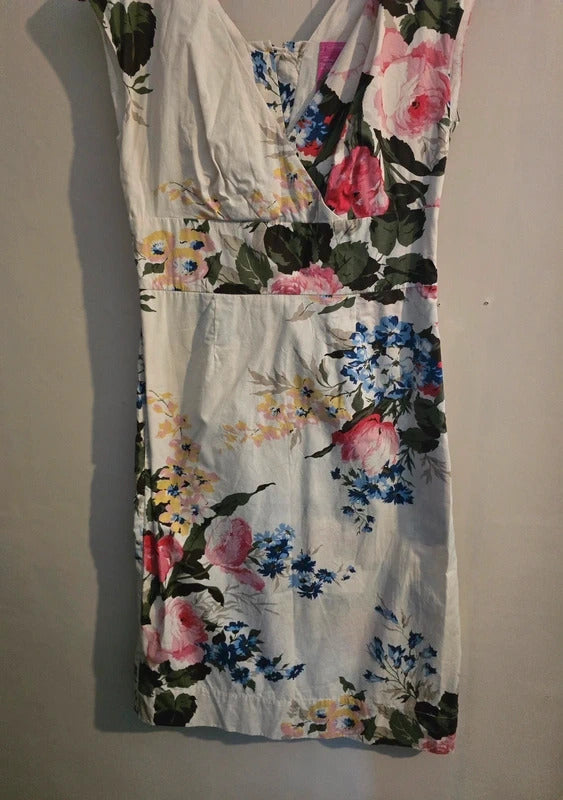 Joules Cream & Multicoloured Floral Sleeveless A-Line Midi Dress Size 8