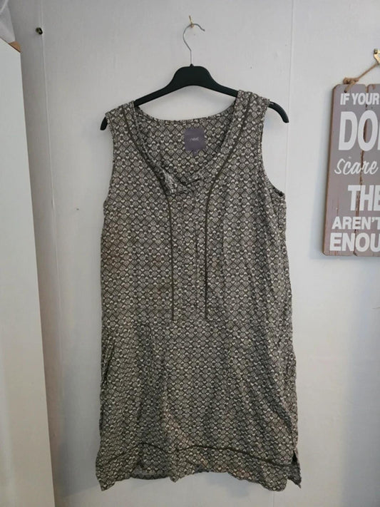 Next Green & White Patterned Linen-Look Tunic Dress Size 14