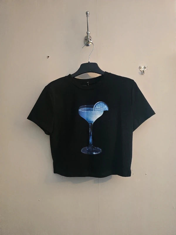 Shein Black Casual Short Sleeved Crop Top Medium Size 10-12