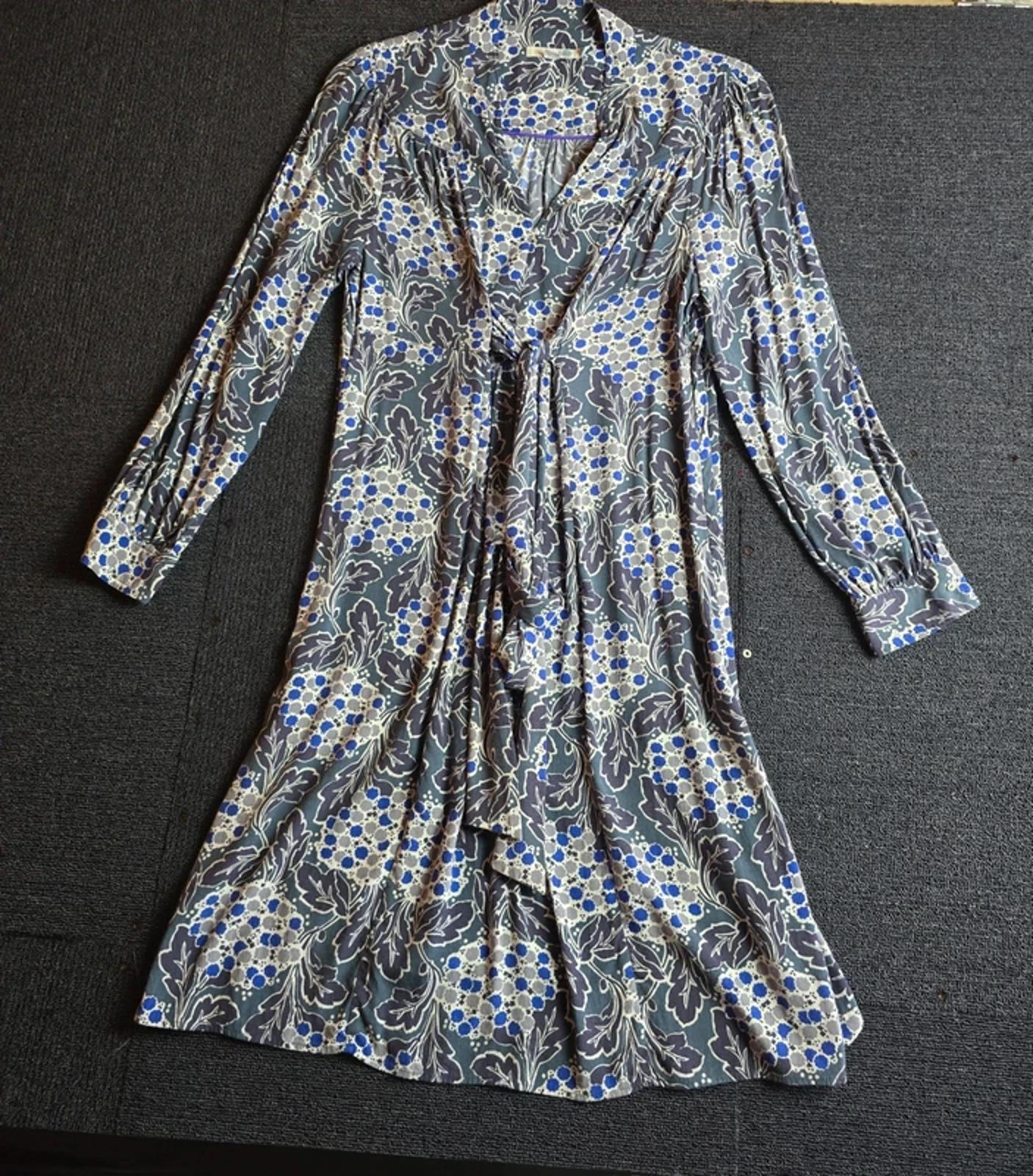 Boden Midi Dress Green & Blue Floral Size 12Reg Tie-Waist Causal