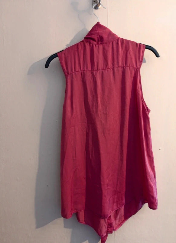 New Look Y2K Vintage Bright Pink Sleeveless Neck Tie Blouse Shirt Size 14