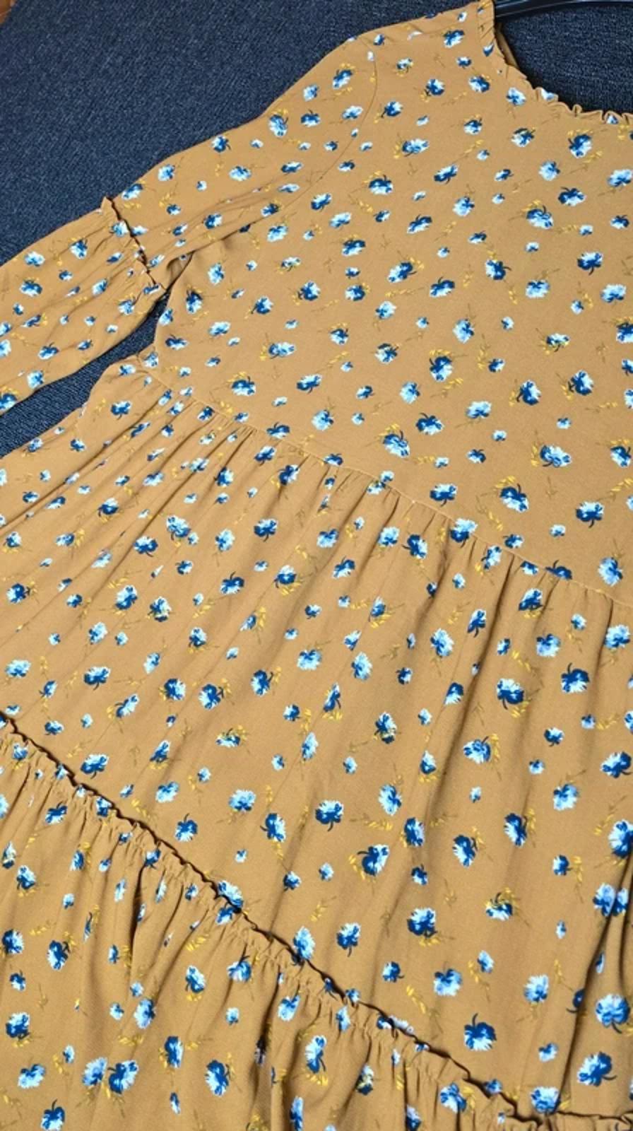 George Mustard Floral Midi Dress Size 12 Long Sleeve Floaty Style