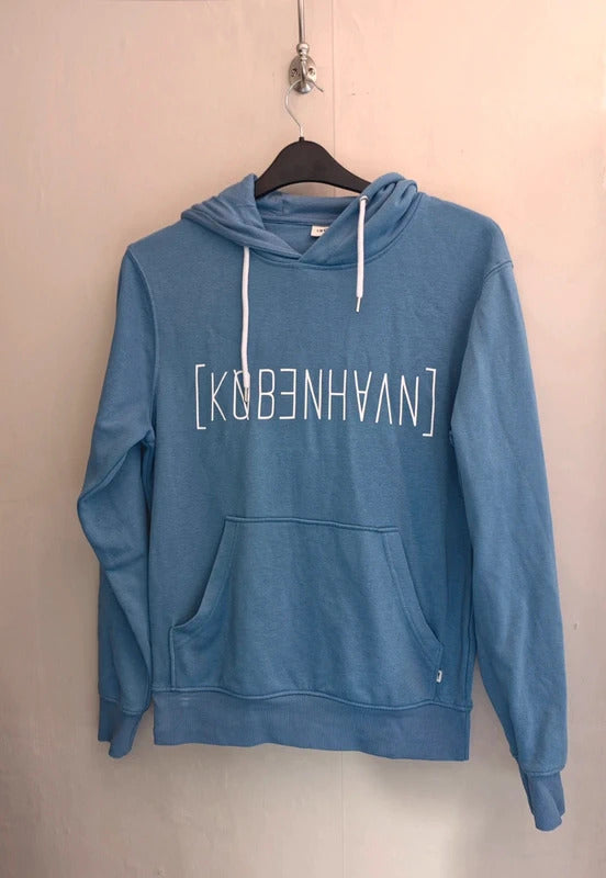 !Solid Light Blue Drawstring Pullover Hoodie Size Small