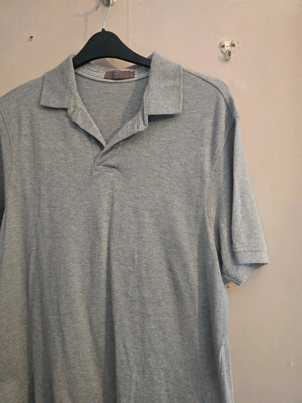 Tu Clothing Men's Grey Short Sleeved Cotton Blend Polo Shirt Size Large