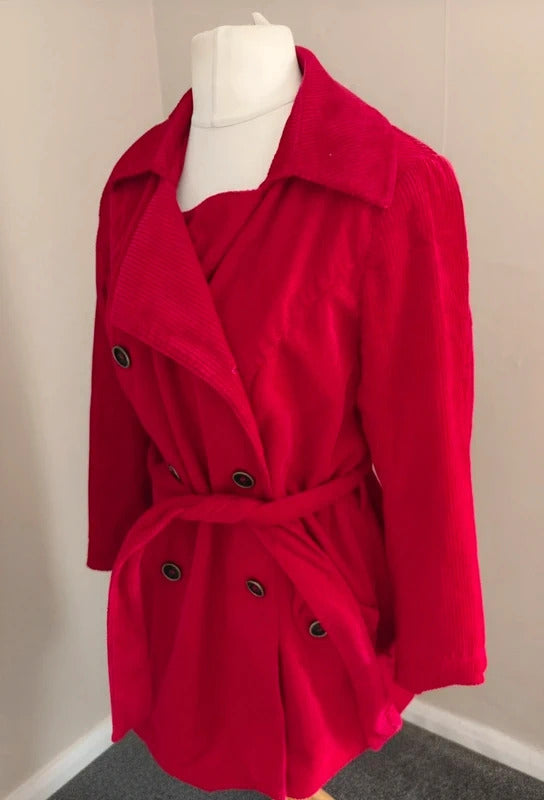 Per Una Marks & Spencer Red Corduroy Belted Jacket Size 16