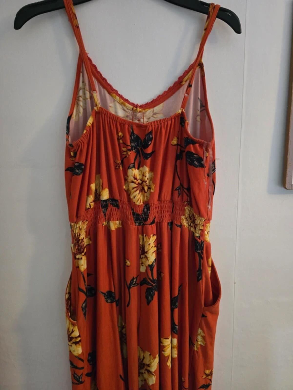 Bobbie Brooks Orange Floral Cropped Jumpsuit Med Size 12-14