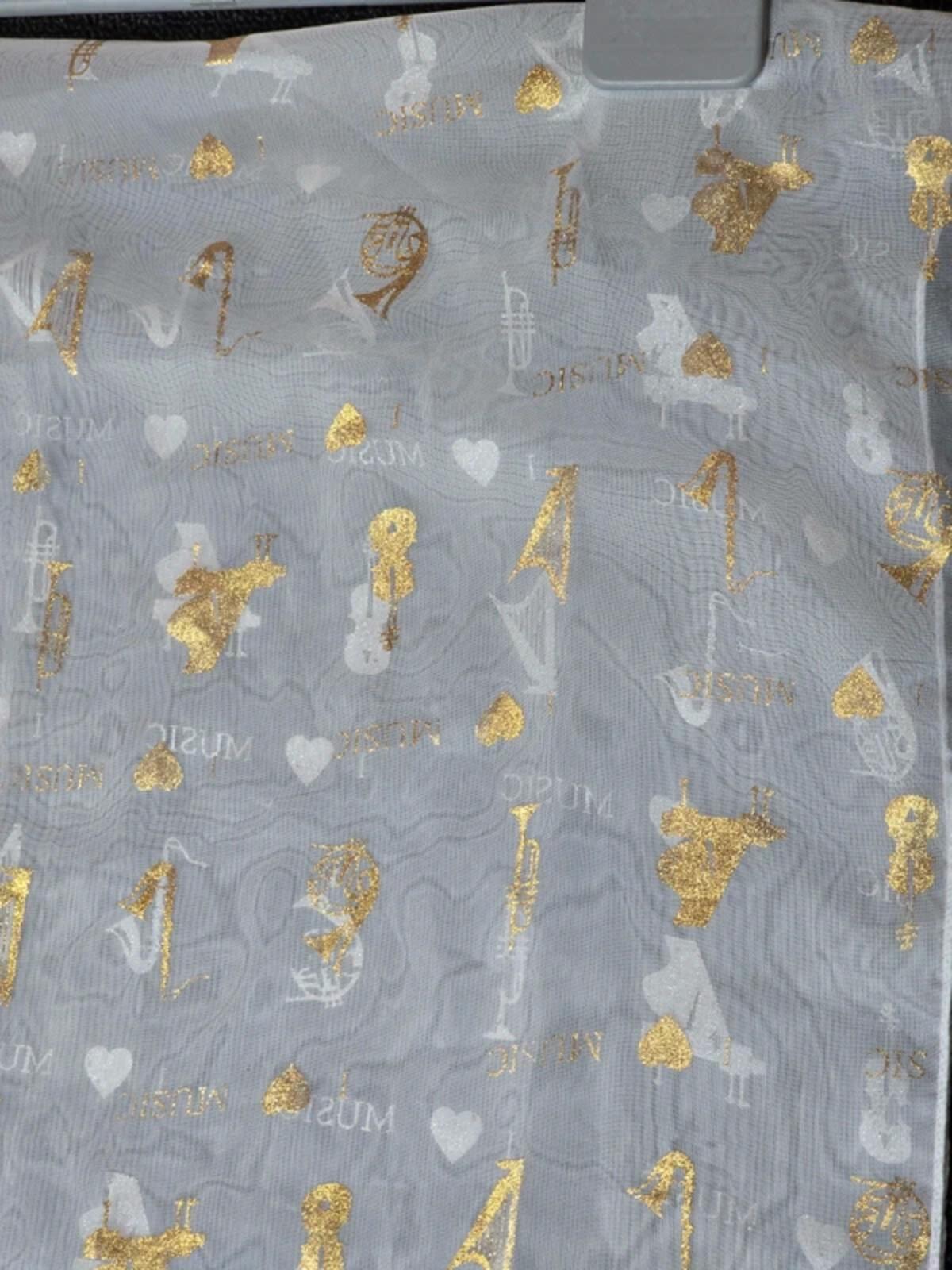 Music print white, gold & silver shawl scarf