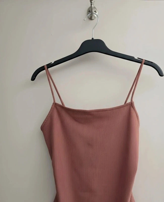 Primark Dusky Pink Ribbed Strappy Bodysuit S Size 10-12 Cami Bodycon Top