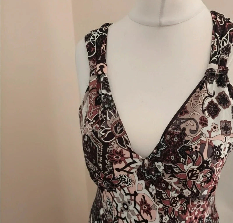 Etam Y2K Ladies Brown & Burgundy Patterned Midi Dress