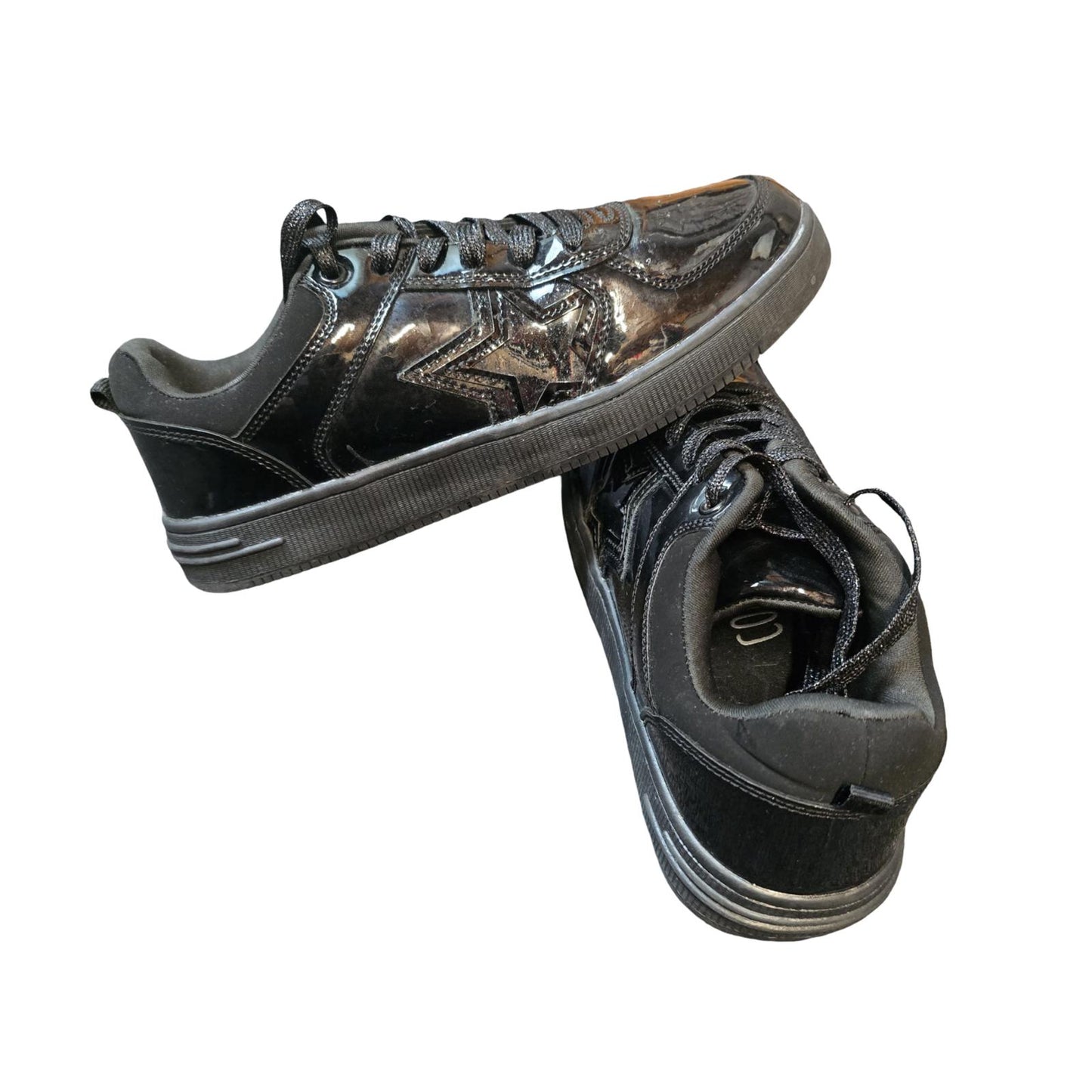 F&F Black Patent Trainers UK 5 – Glitter Laces Lace Up Ladies