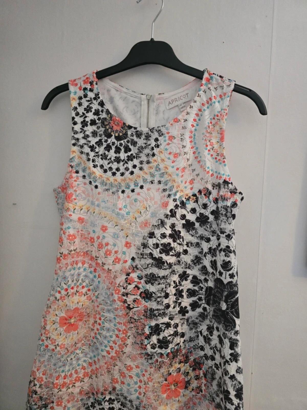 Apricot White Multicoloured Netted Dress Size 8 Lined Mini Knee Length