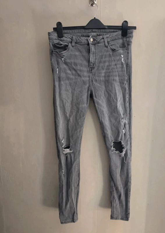Very Grey Distressed Ripped Skinny Jeans Size 14