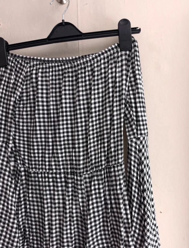 Boohoo Black & White Gingham Off The Shoulder Flared Sleeve Playsuit Size 12